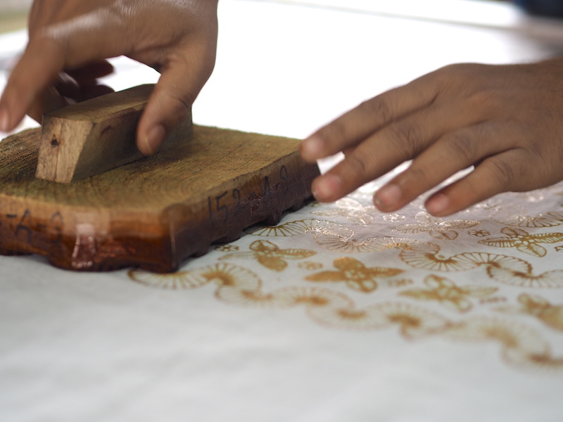 wooden block print by hand gold wax