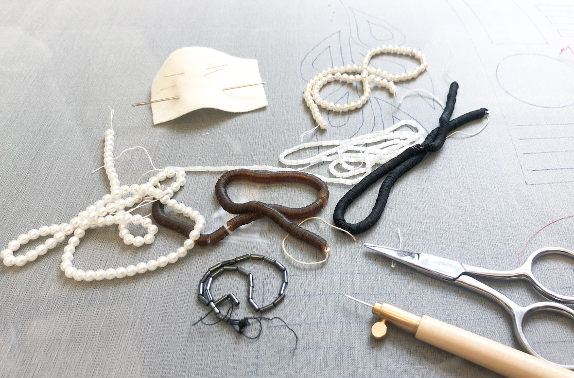 beads and sequins tambour hook and scissors