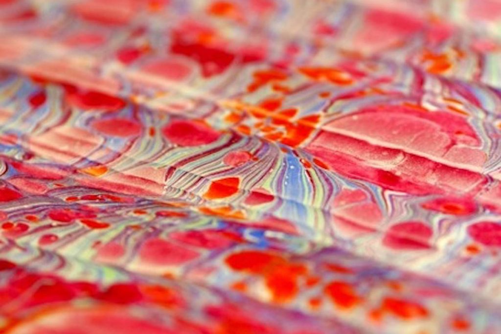 Red orange ebru marbling art print